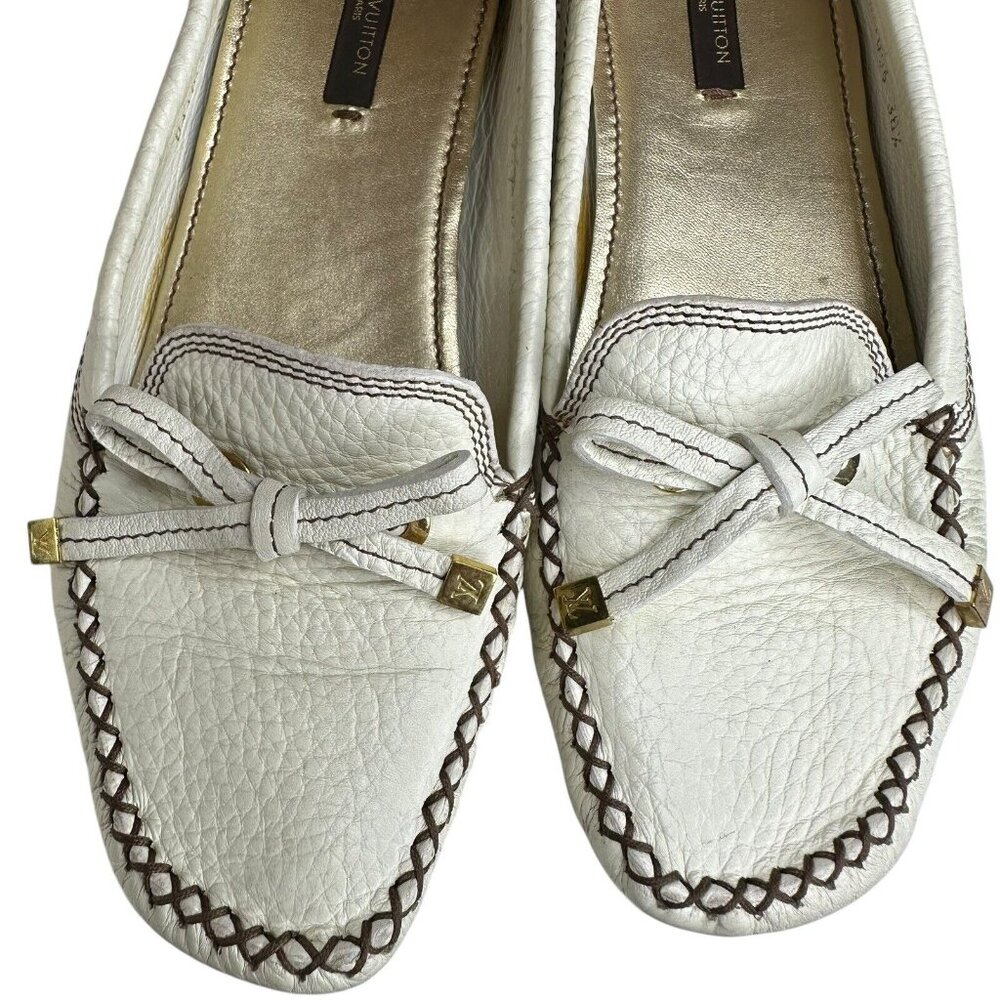Louis Vuitton Gloria Shoes Flat Loafers Ivory US 6.5 EU 36.5 Leather Bow Logo - Picture 12 of 15